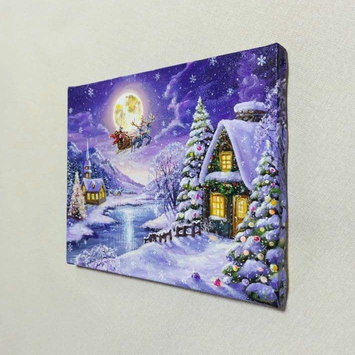 ぷ*あ様 【雪の降る夜】アクリル画 F3 風景画 絵画