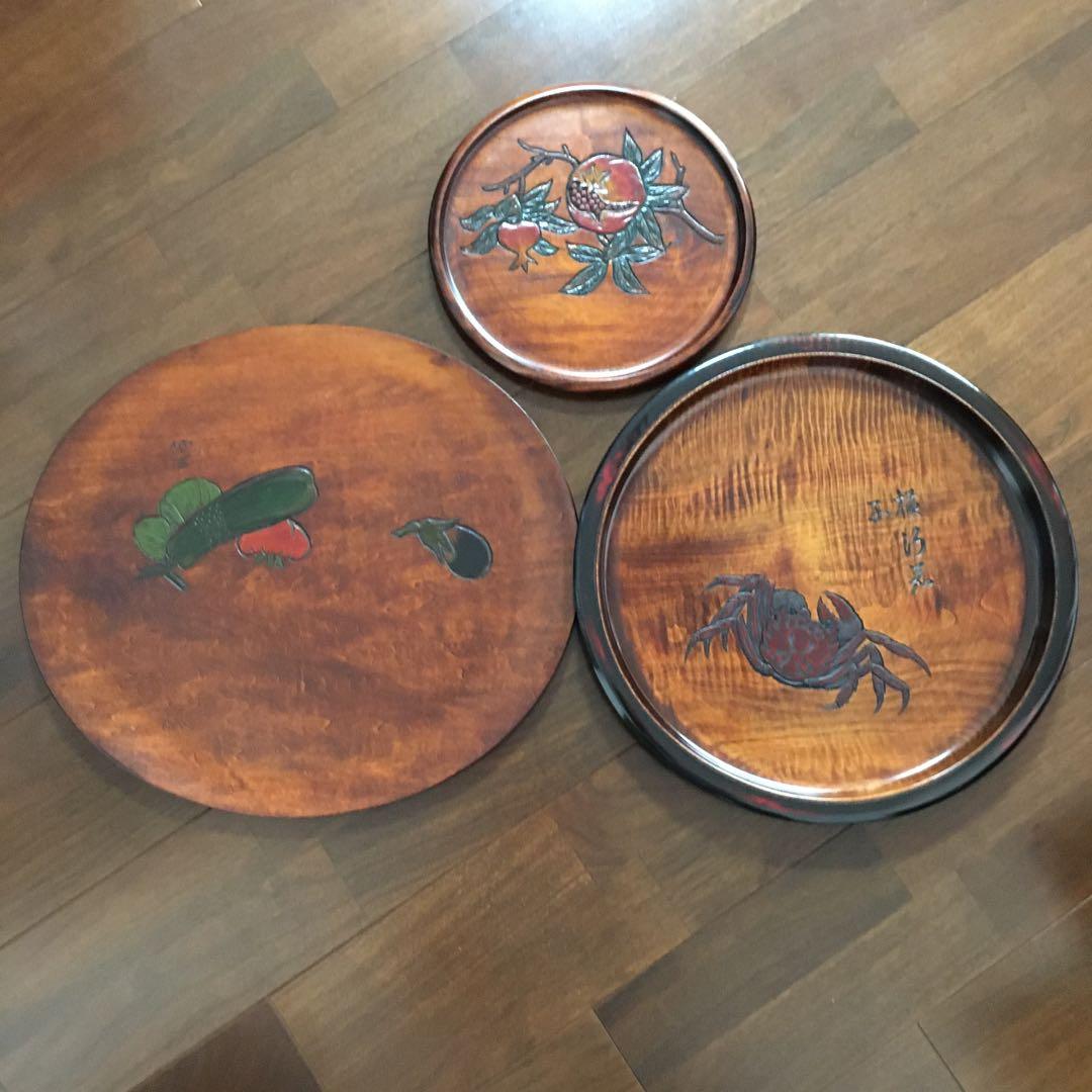 烏城彫　お盆　丸盆　飾盆　大、中、小　3点セット　D