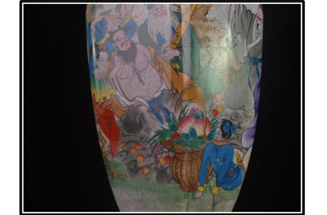 中国 清時代　在銘手描き花瓶 美術品　激安骨董品 DE982B12-5