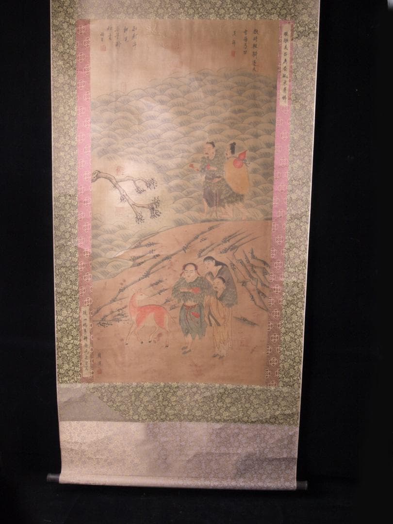 【骨董掛け軸】山水人物図 韓 滉作 肉筆保證 掛け軸 AK619A12-2