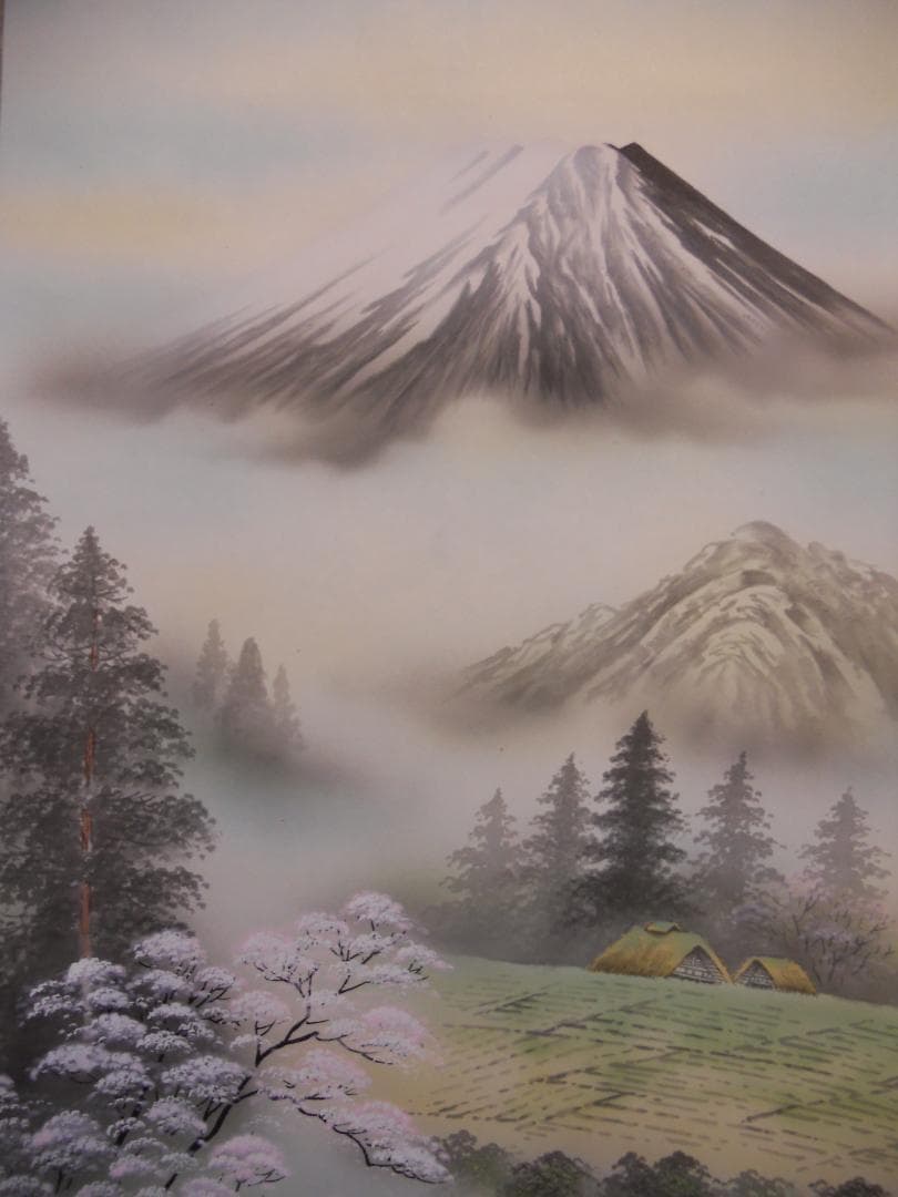 掛け軸 森契雪 富岳渓桜 絹本 希少 軸装 茶道具 掛軸 美品 です。