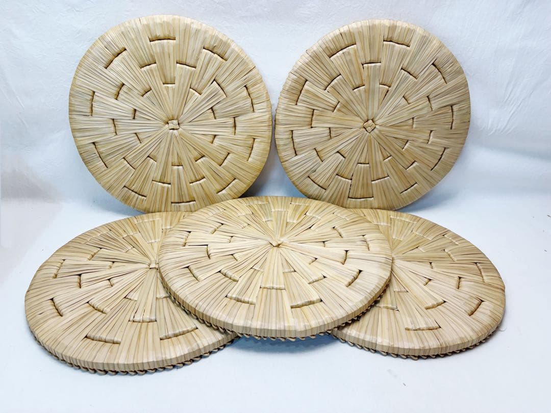 ほぼ未使用 茶道具 露地道具 円座 5客揃 藁竹 露地道具 敷物 点茶盤 紙箱