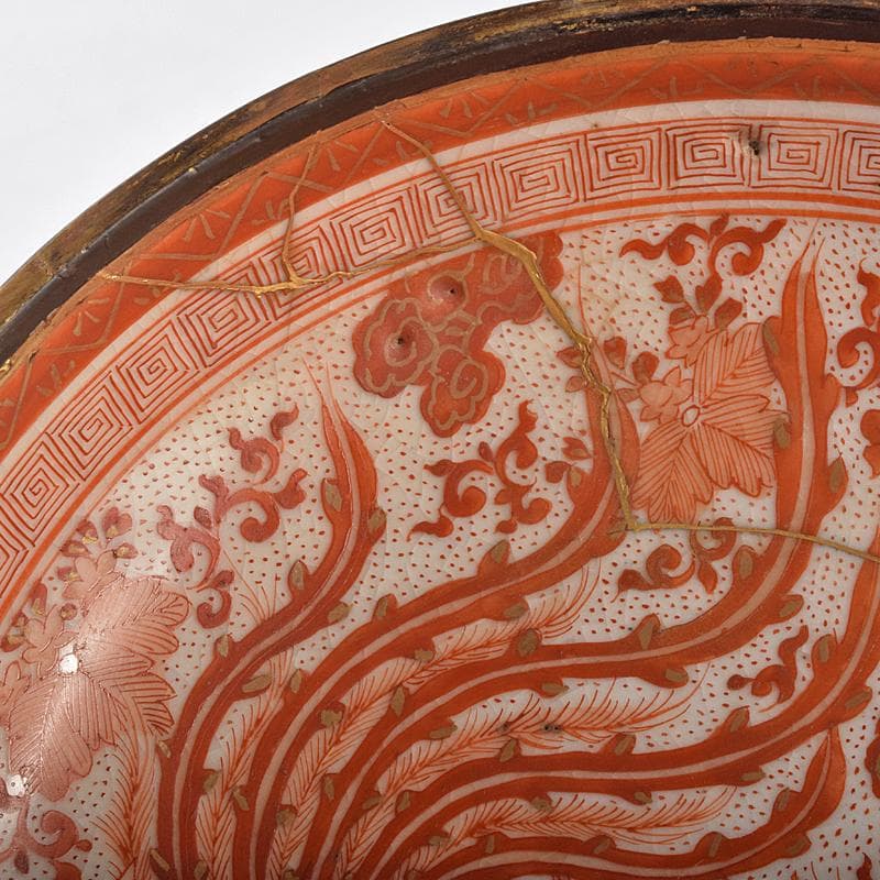 豊楽焼　龍蒔絵　赤絵金彩鳳凰文　菓子器　喰籠　D　R8167