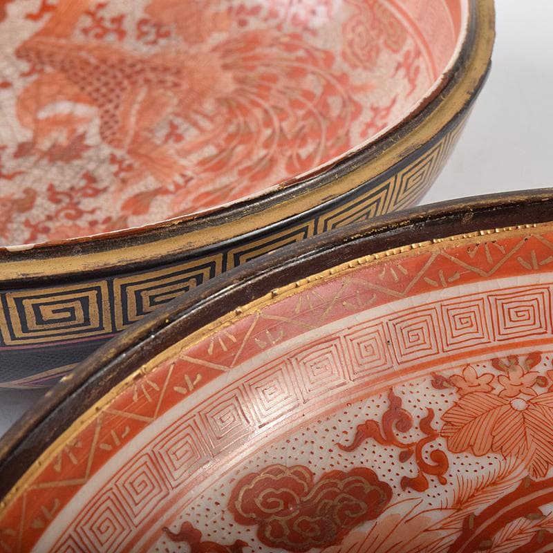 豊楽焼　龍蒔絵　赤絵金彩鳳凰文　菓子器　喰籠　D　R8167