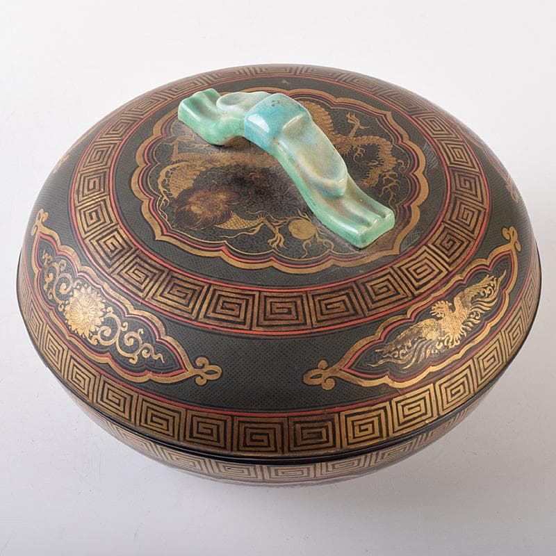 豊楽焼　龍蒔絵　赤絵金彩鳳凰文　菓子器　喰籠　D　R8167