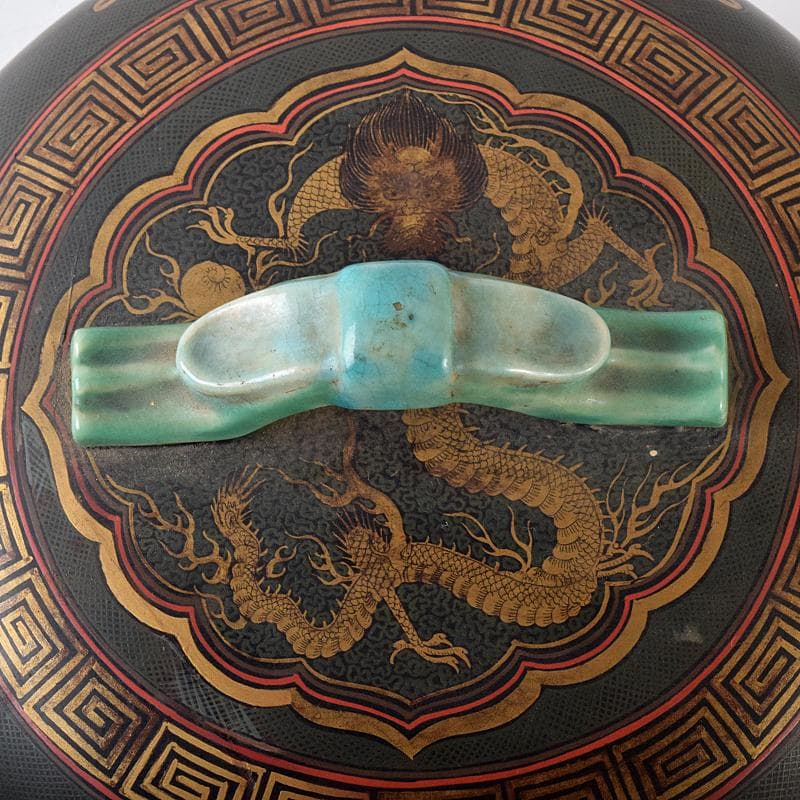 豊楽焼　龍蒔絵　赤絵金彩鳳凰文　菓子器　喰籠　D　R8167