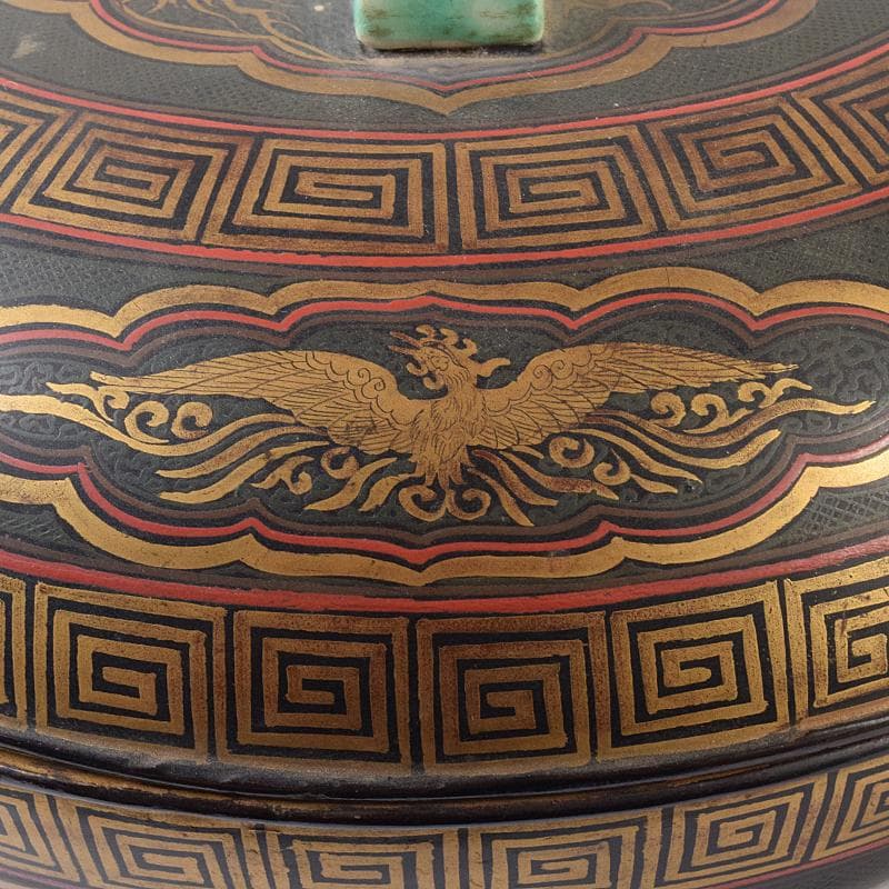 豊楽焼　龍蒔絵　赤絵金彩鳳凰文　菓子器　喰籠　D　R8167