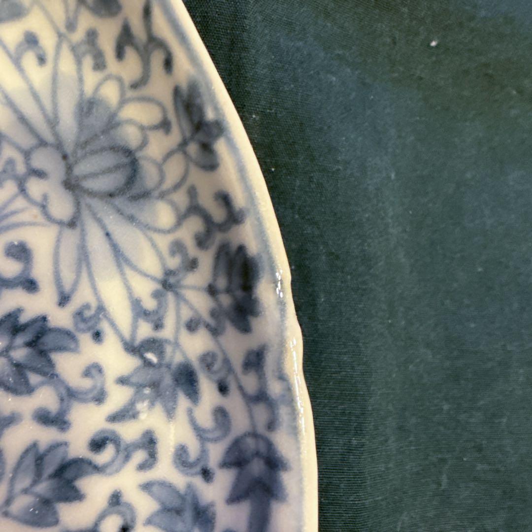 [ai]古伊万里　染付　花唐草　中皿　無傷完品　元禄期