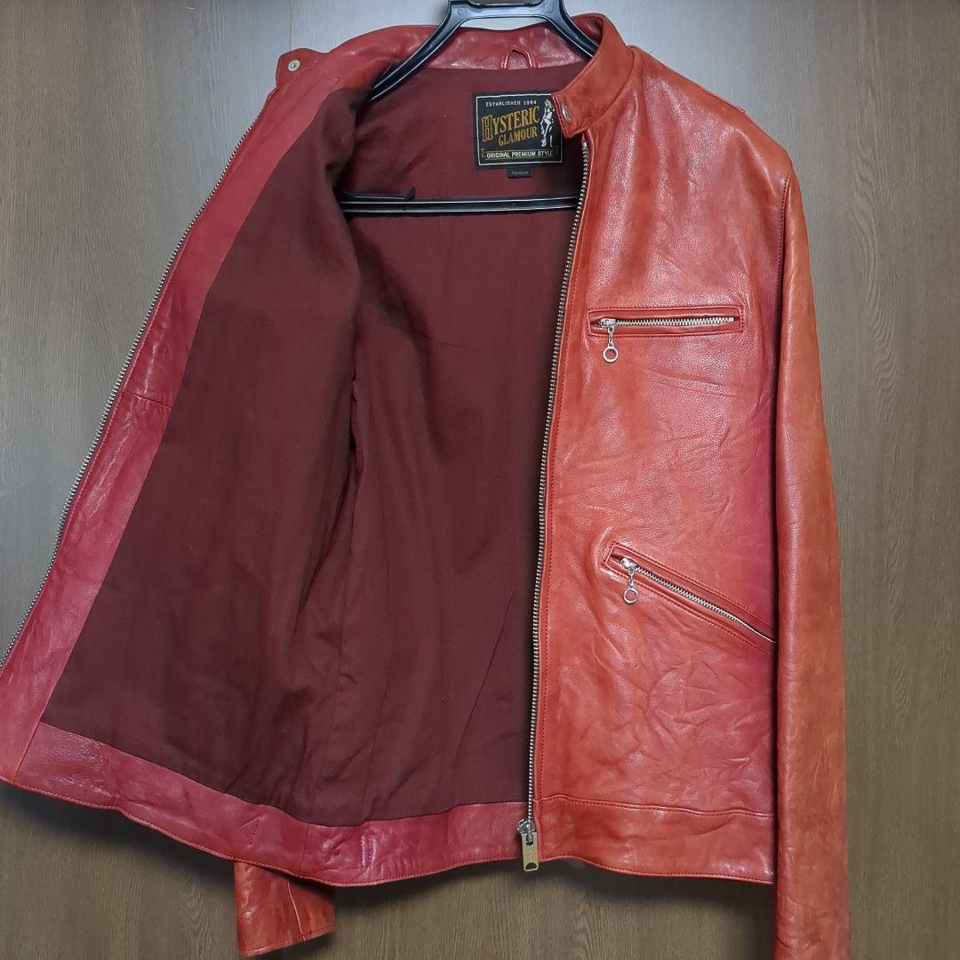 ヒステリックグラマー シングルライダースジャケット 羊革 0263LB01 赤