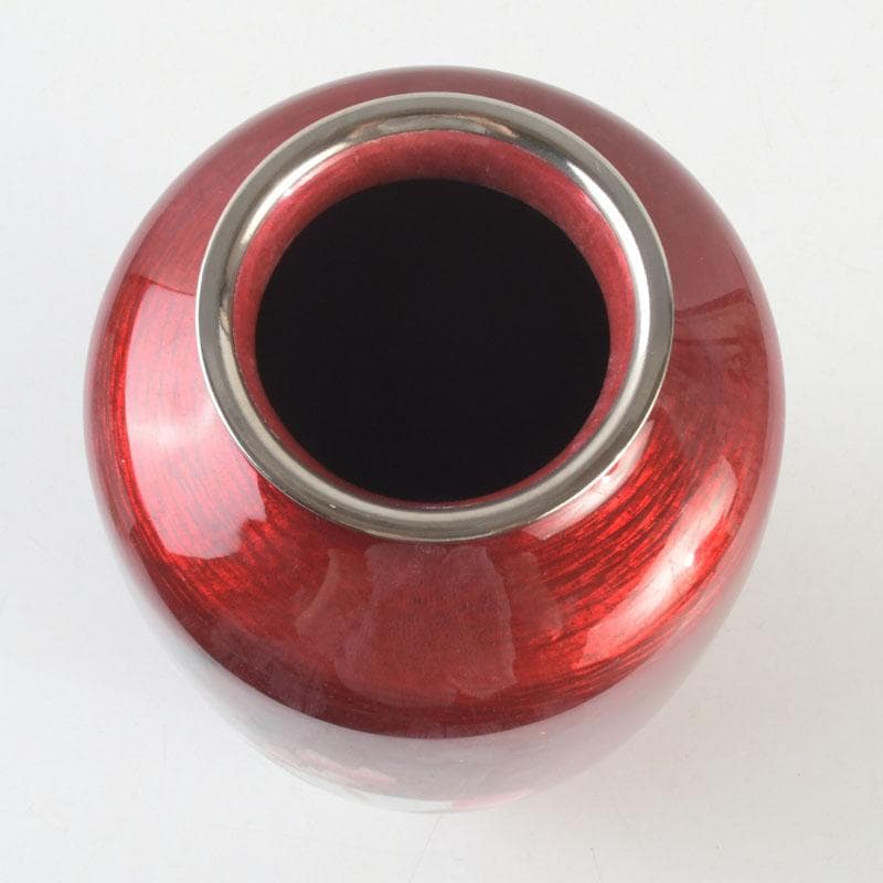 七宝焼　安藤七宝店　赤透釉　花文　花瓶　敷板・箱付　V　9279