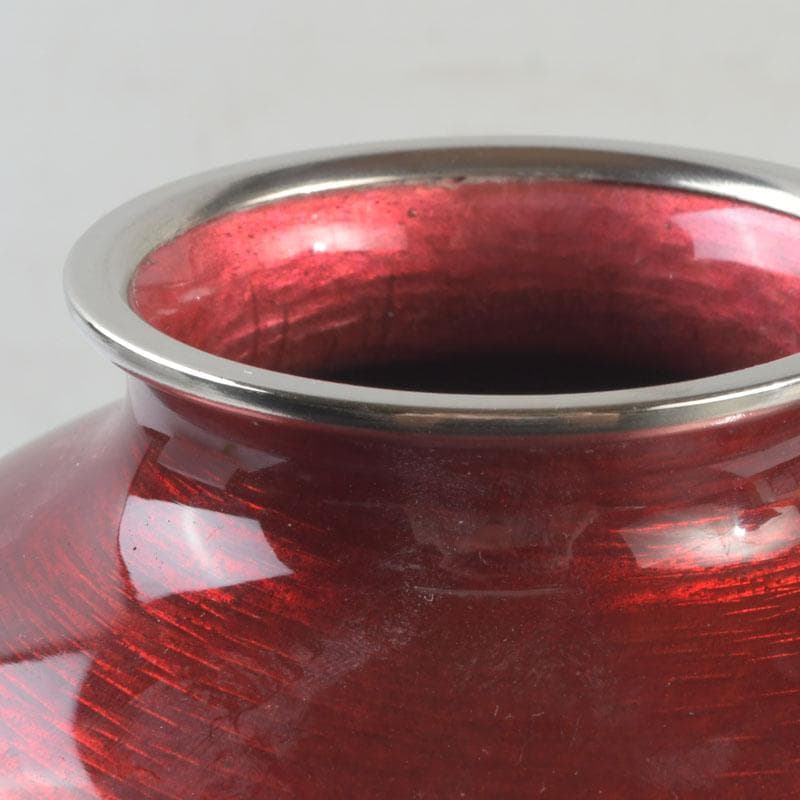 七宝焼　安藤七宝店　赤透釉　花文　花瓶　敷板・箱付　V　9279