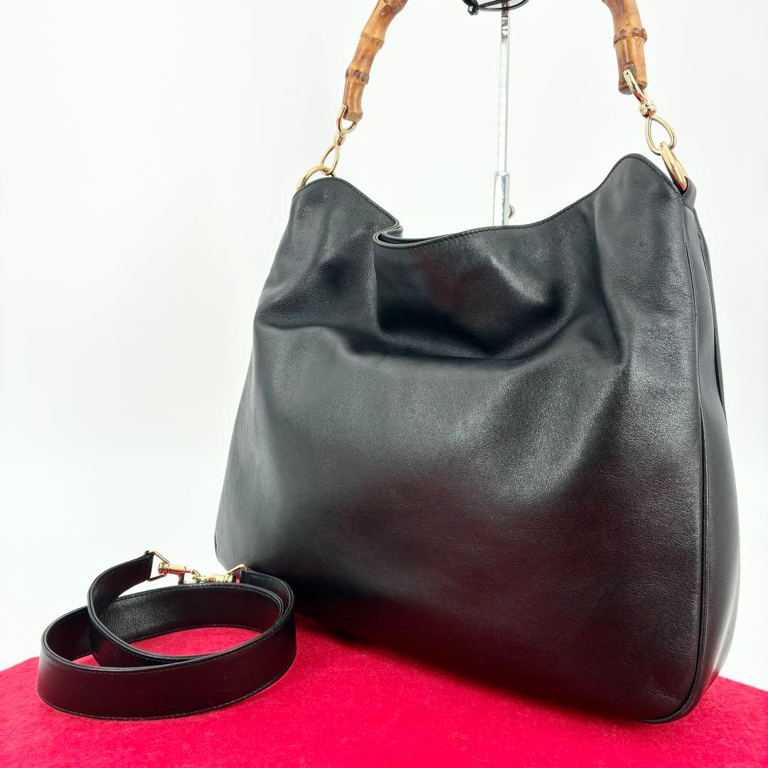 美品　グッチ　ワンショルダー　レザー　ショルダーバッグ　2WAY　ブラック　黒