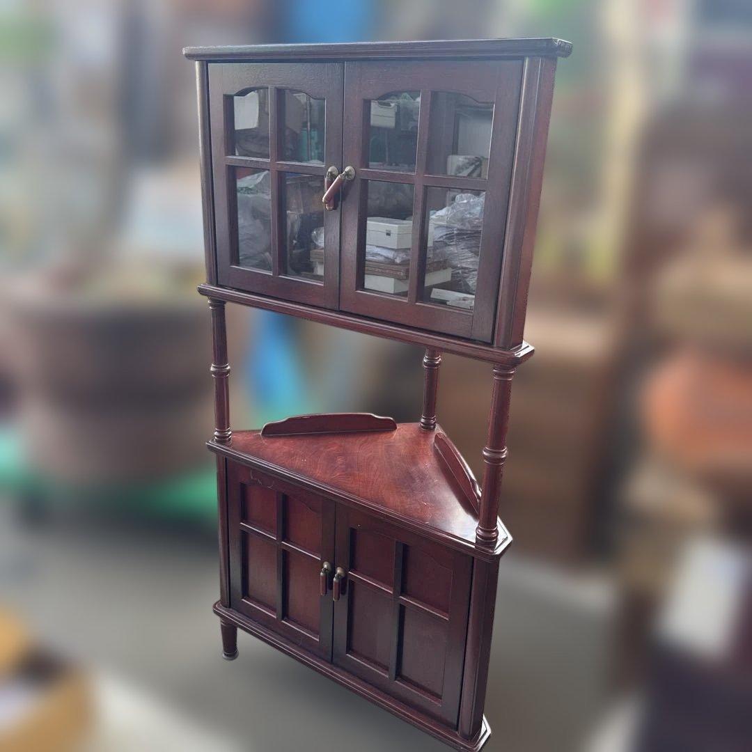 アンティーク　木製キャビネット 2段式 ガラス扉付き