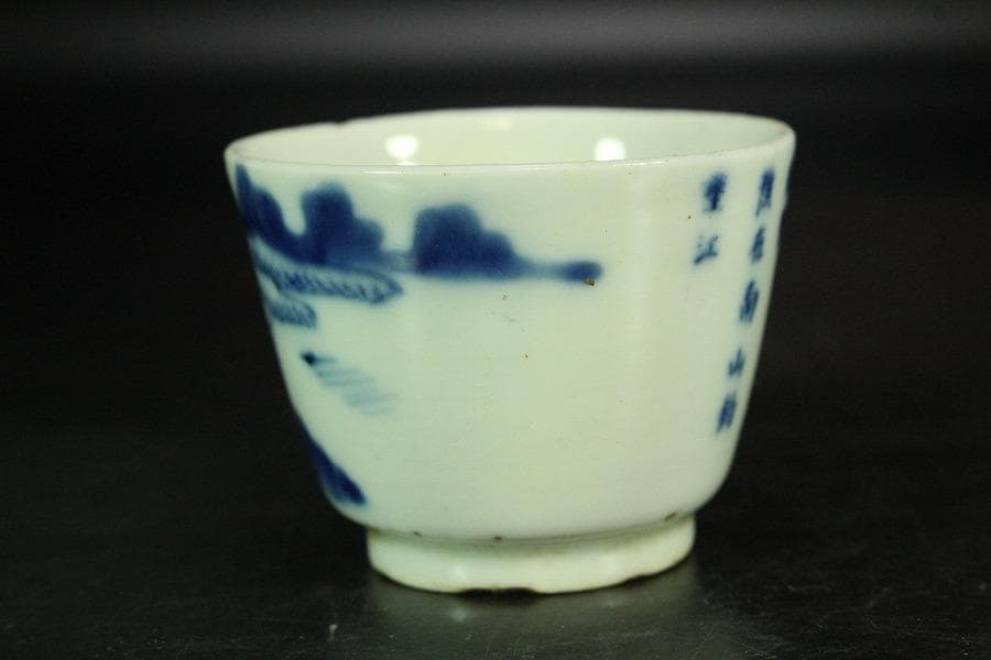 煎茶 中国美術 染付 碗 五件 玉(K-LC761)