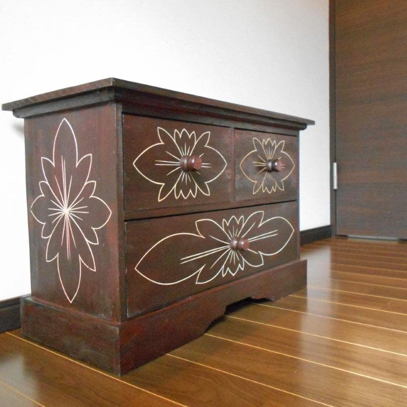 980円 値下げ品‼︎ 花柄模様 チェスト アジアン家具 バリ家具 完成品家具