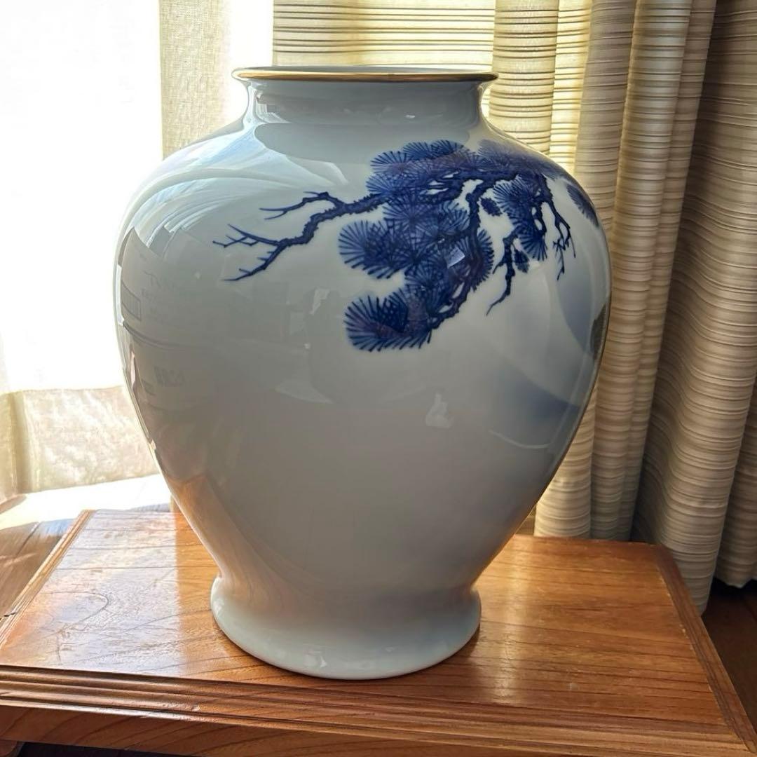 深川製磁 美術有田焼 松鯉 花瓶 宮内庁御用達 松と双鯉 大花瓶