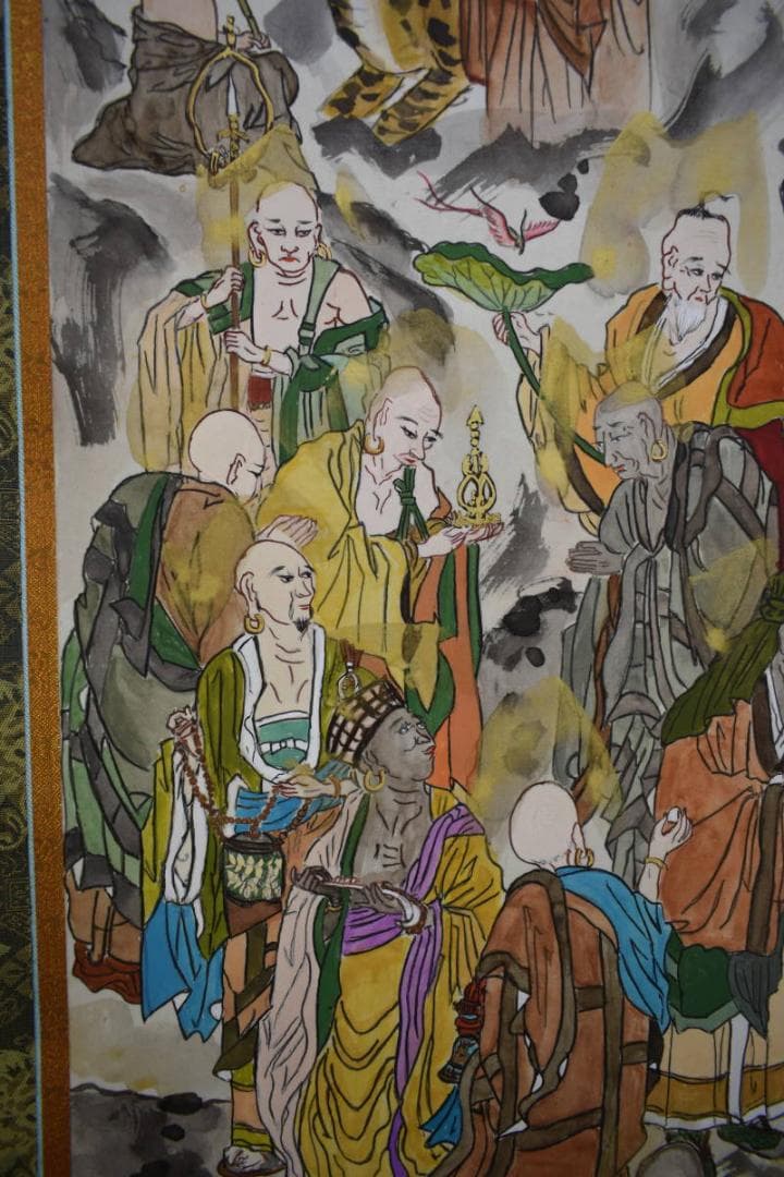 真作/鍋島義勝/十六羅漢図/桐共箱付/布袋屋掛軸HG-382