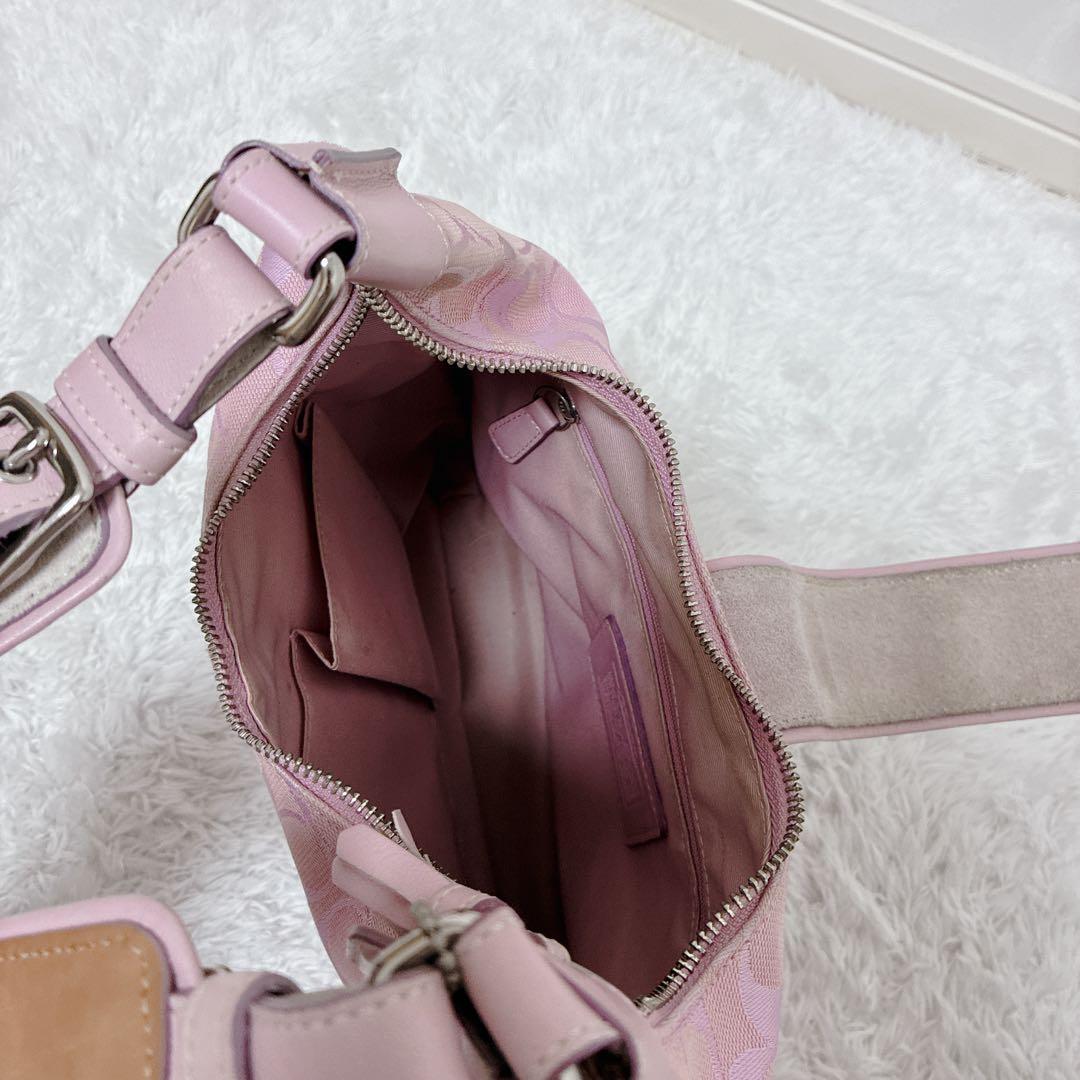 【希少色】COACH シグネチャー ショルダーバッグ ピンク レザー 6824