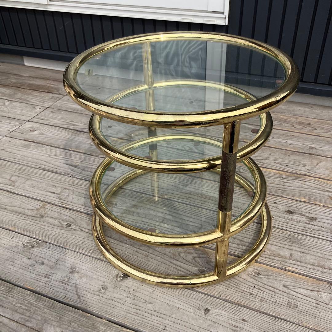 北欧レトロ ミッドセンチュリー 3段ラウンドテーブル ガラスサイドテーブル