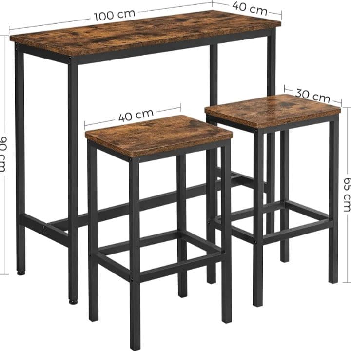 H　VASAGLE　カウンターテーブル　チェア　3点セット　ヴィンテージ　YK