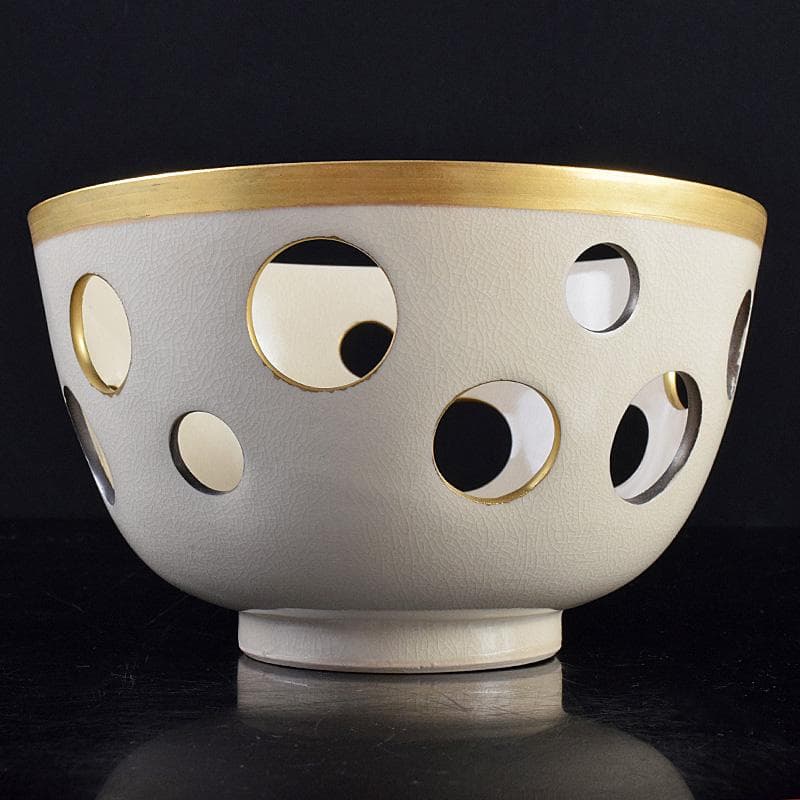 北大路魯山人作　金銀水玉透かし鉢　菓子鉢　共箱　D　R8520