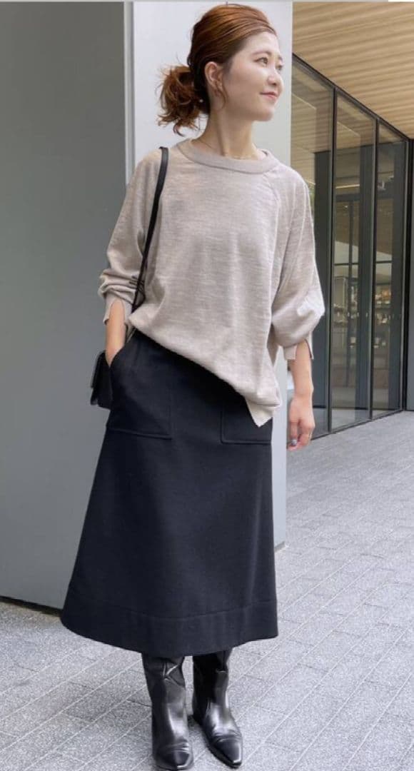 ビーバーメルトントラペーズスカート　ブラック　34