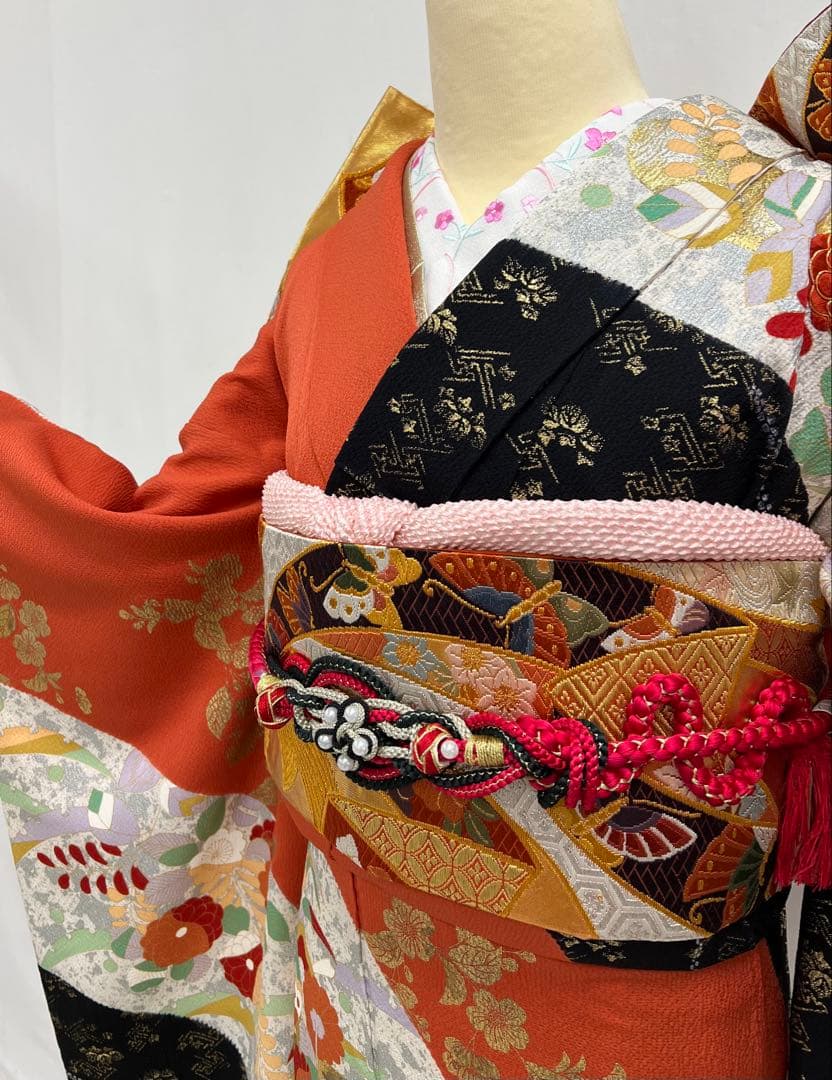 名門藤原織物　振り袖　フルセット　別誂長襦袢付　金駒刺繍　絞り　袋帯　701