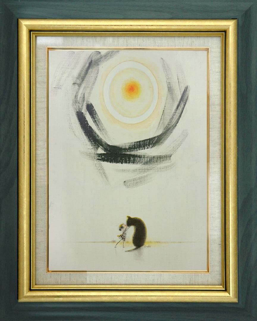 油絵 菅家令子 絵 絵画 インテリア F3-092018 可愛い子犬 猫と女の子