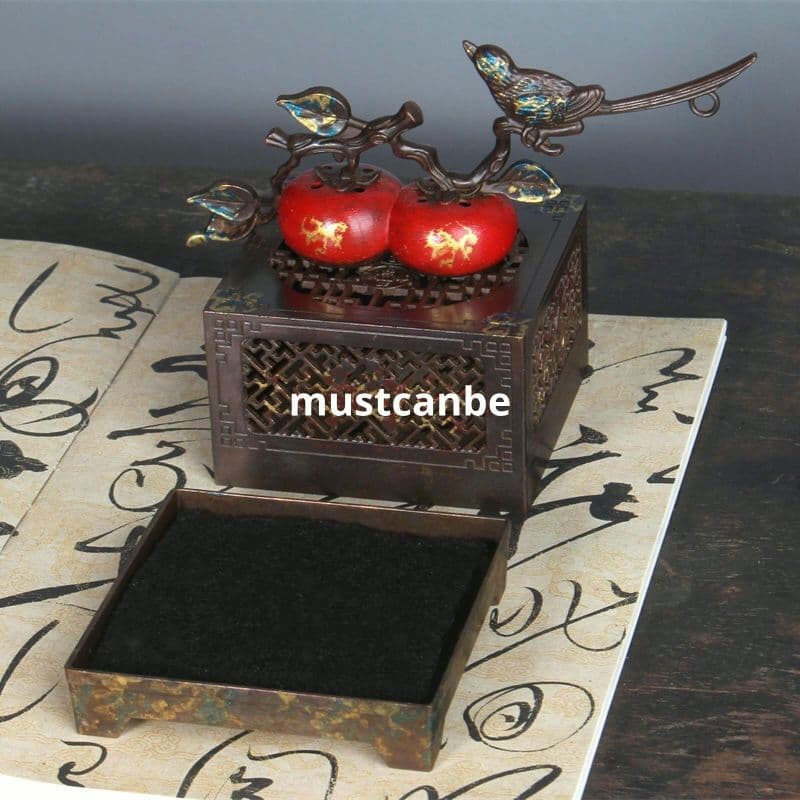 香炉 喜柿連盤香炉 室内透かし盤香盒 香道具 装飾品 工芸品 銅製品 置物