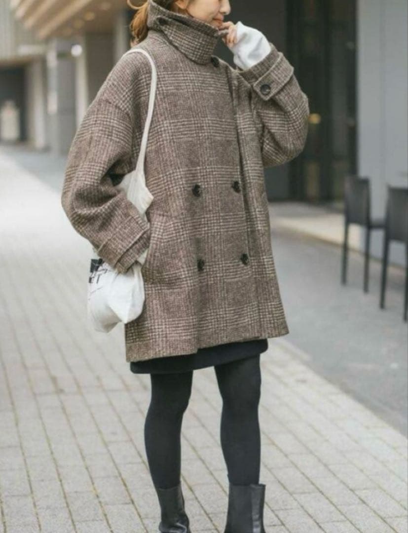 ぴ*か様 Spick and Span Wスライバーチェックハーフコート　36