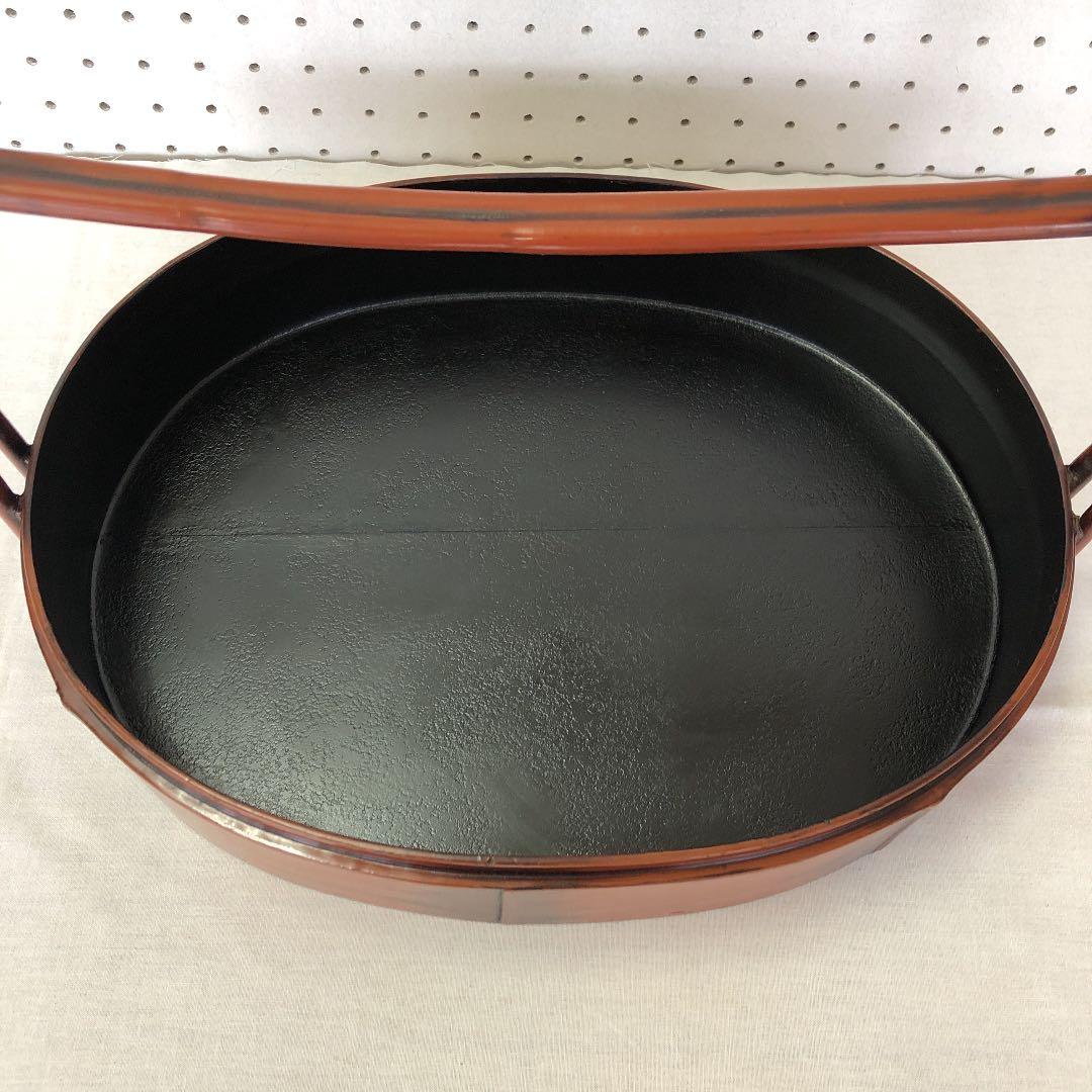 茶道具•新潟漆器 手付きの竹塗楕円型茶櫃