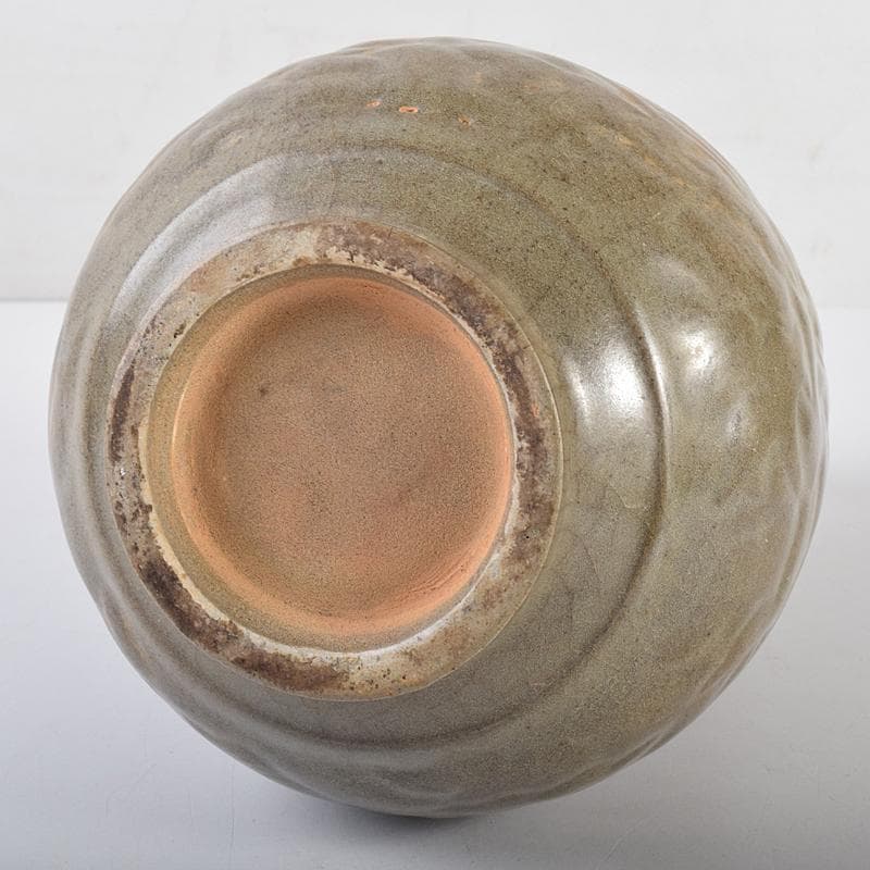 中国　耀州窯　青磁　陽刻　牡丹文　花入　相国寺　有馬頼底書付箱　M　R7802B