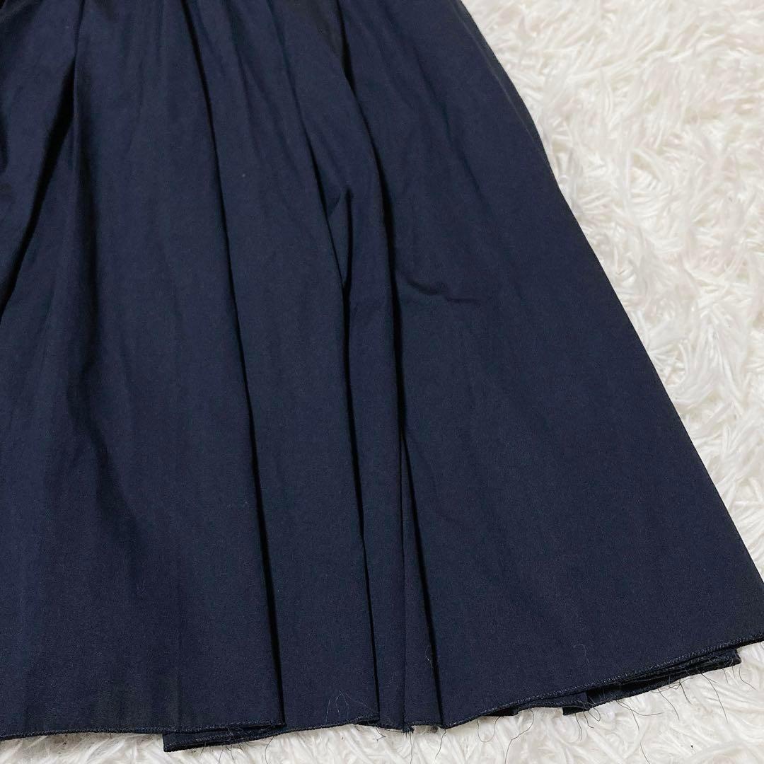 PRADA プラダ 紺 膝丈 コットン フレア プリーツスカート サイズ42