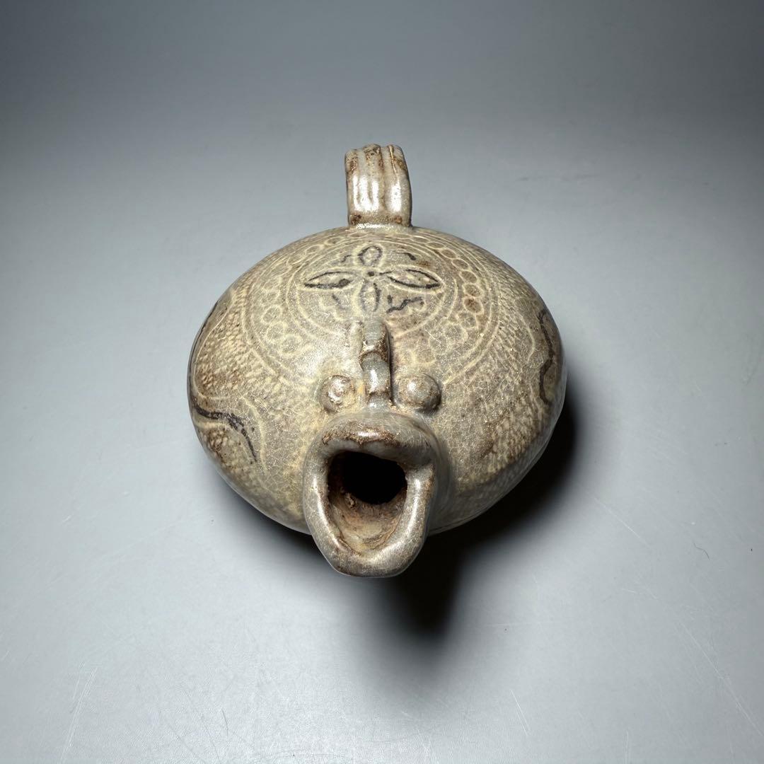 李朝　粉青沙器水滴　象嵌　印花　灰釉薬　朝鮮美術　珍品　古美術　李朝コレクター