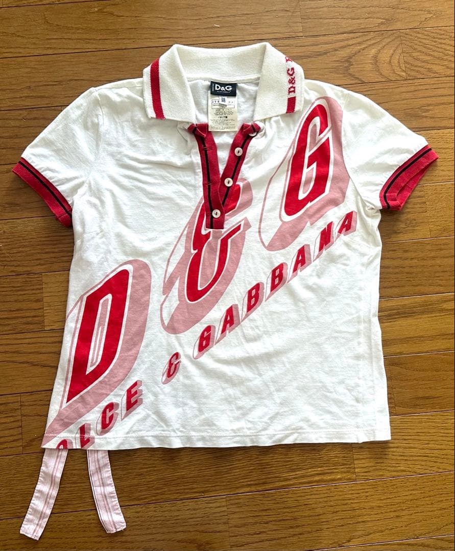 D&G ポロシャツ ホワイト/レッド 半袖　　　ヴィンテージ　レトロ