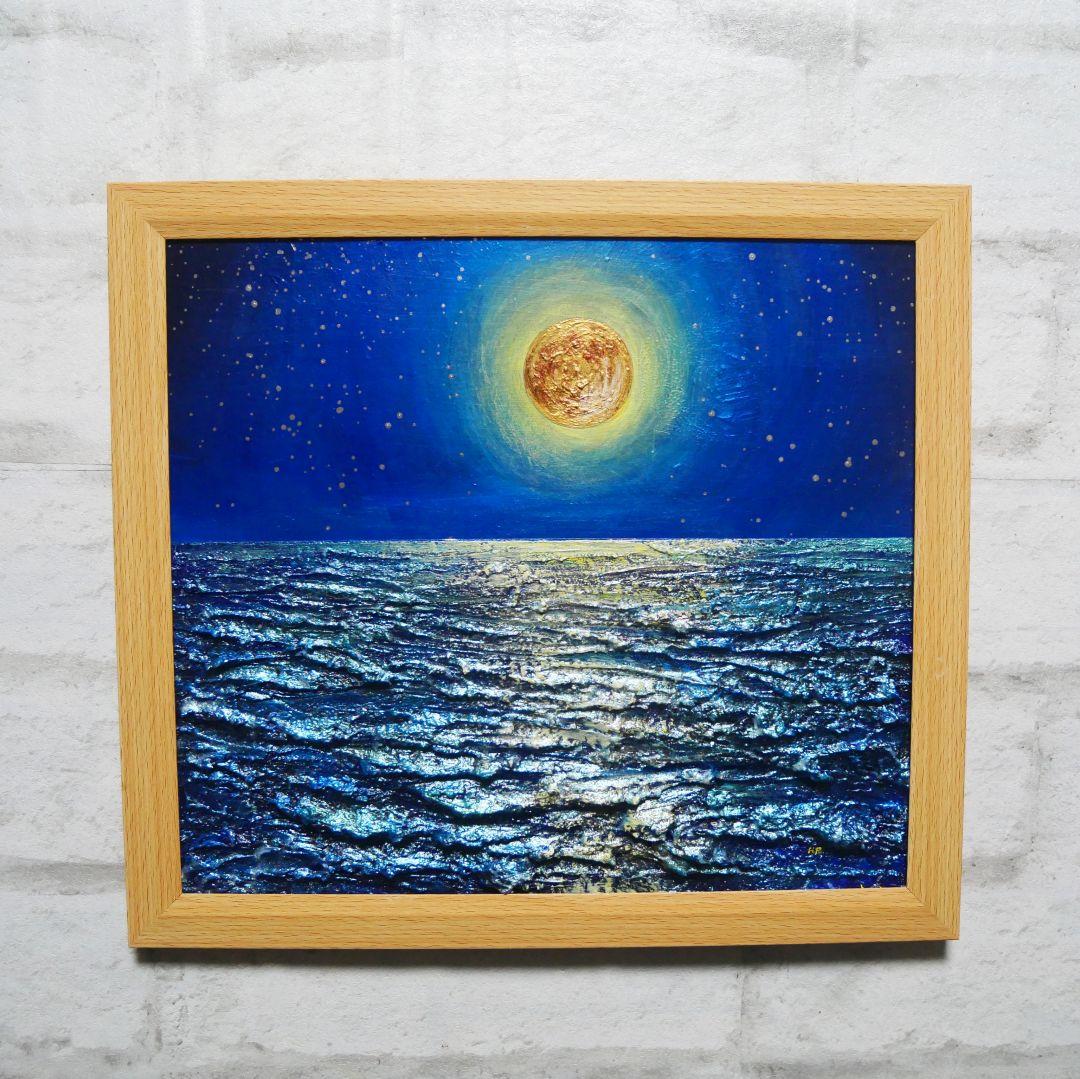 油絵 油彩 油彩画 絵 絵画【月下の海】