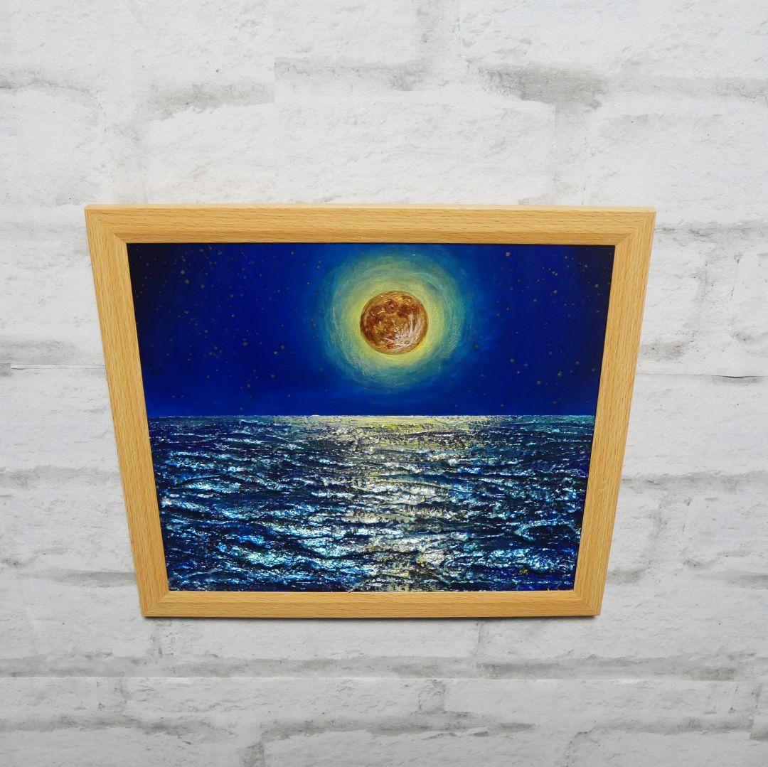 油絵 油彩 油彩画 絵 絵画【月下の海】