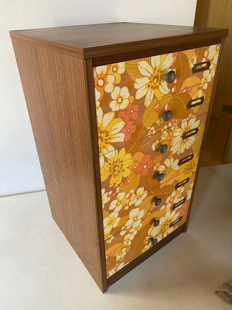 木製　花柄　ミニ箪笥　小物入れ　レトロポップ　引出し　レトロ