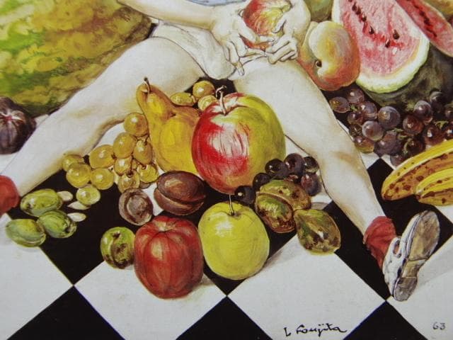 藤田嗣治、【少女と果物】、希少な額限定装用画集より、新品額装付