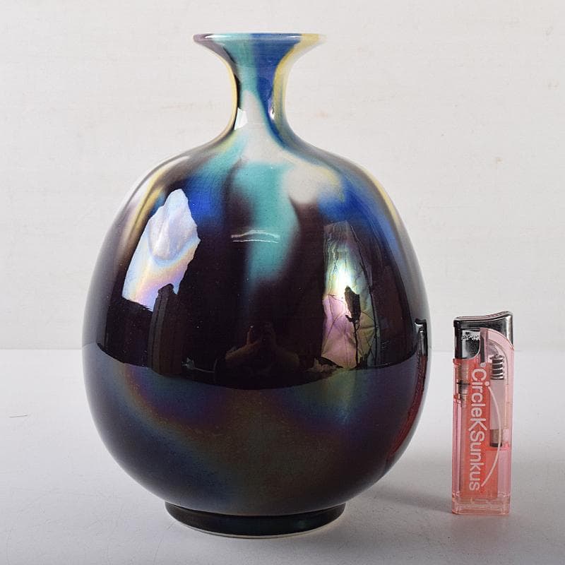 九谷焼　柳雨軒　三代八十吉　徳田正彦作　彩釉　壷　共箱　U　R8706