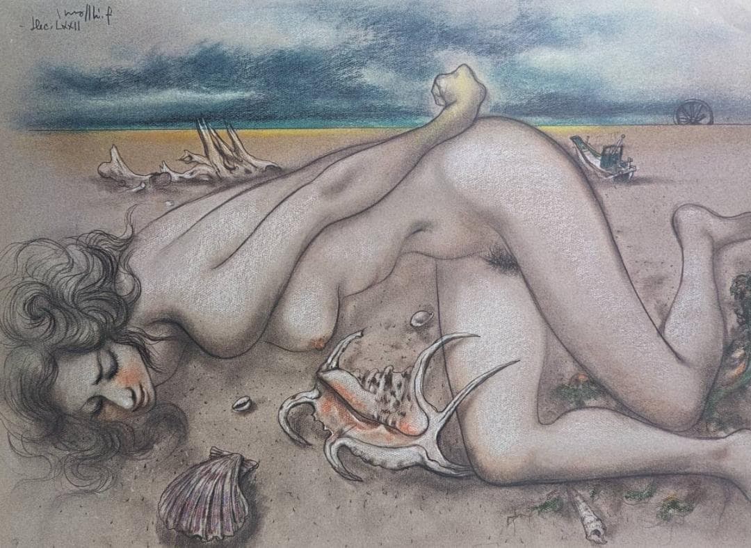 古沢岩美、「乾いた砂浜」、厳選、希少画集・額装画、限定800部、人気作品