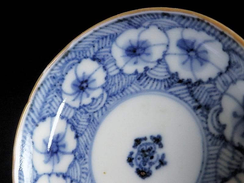 古伊万里　染付　撫子の図　豆皿　江戸期　E093AS-fbkv