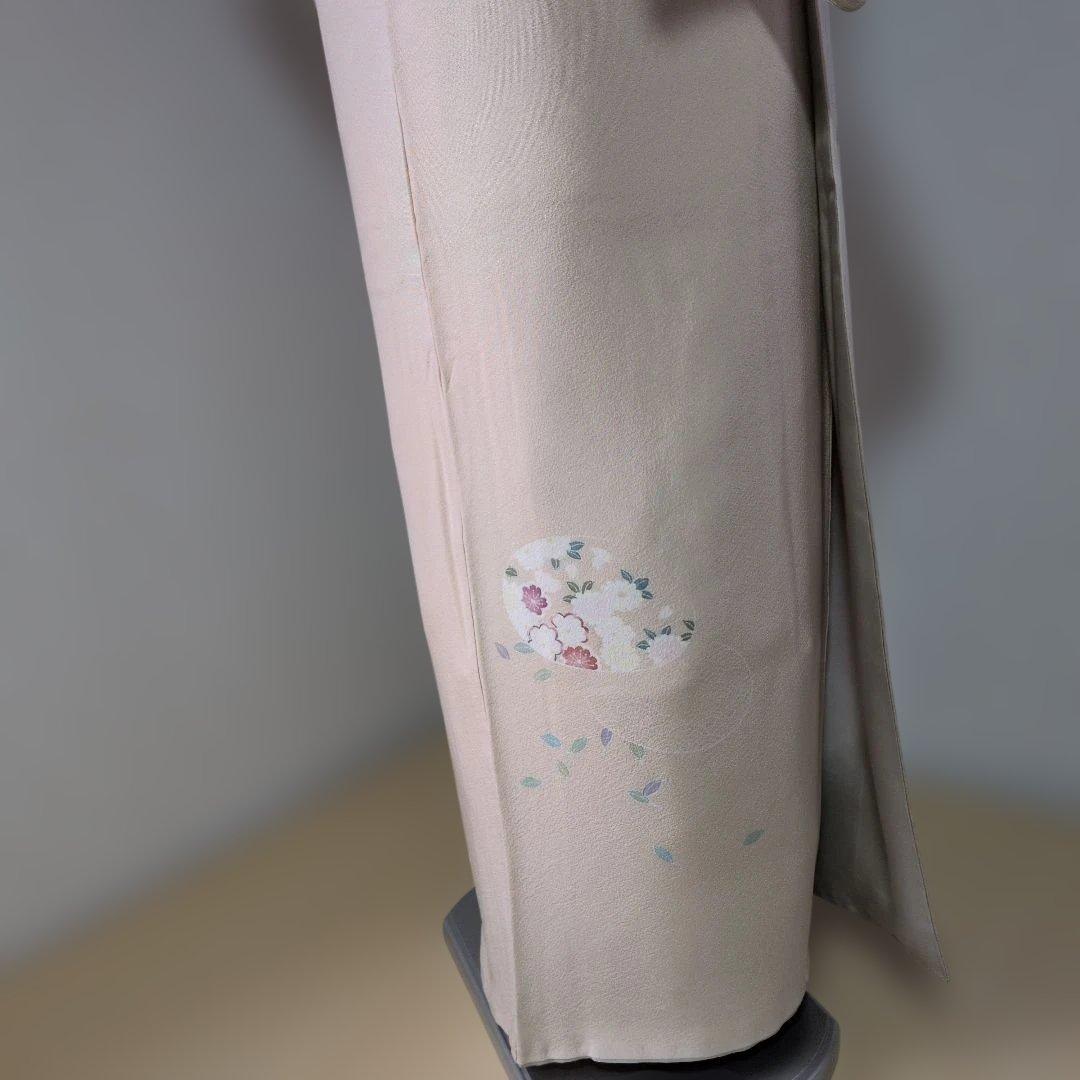訪問着 ベージュ 花柄刺繍 シルク