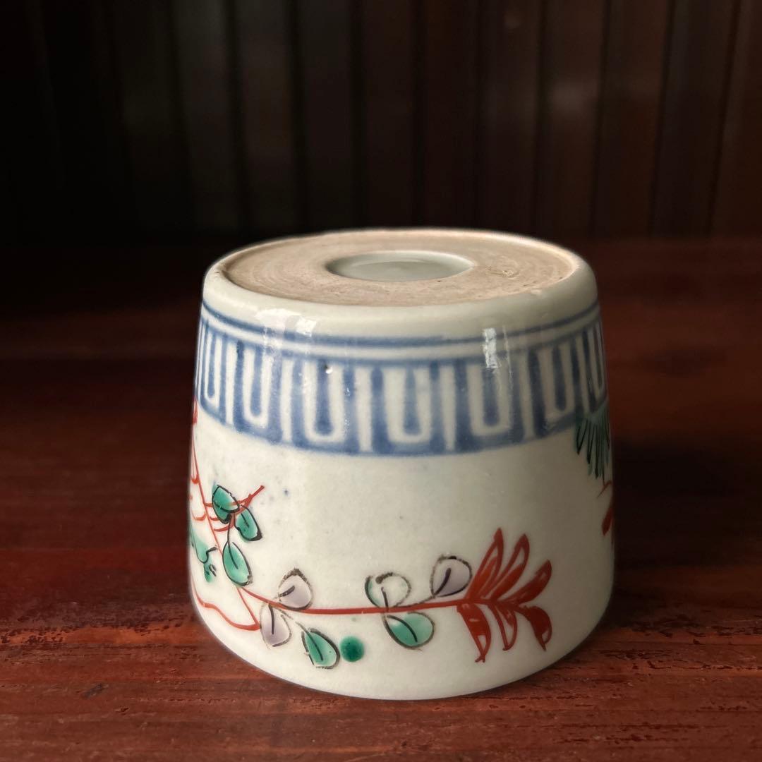 古伊万里色絵　萩扇図　江戸後期　猪口