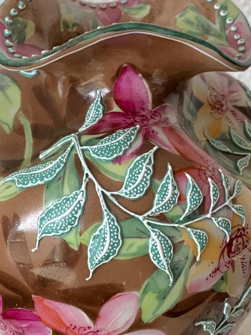 ✨特別価格✨オールドジャパン盛上げ花瓶躑躅文様　アンティークオールドノリタケ