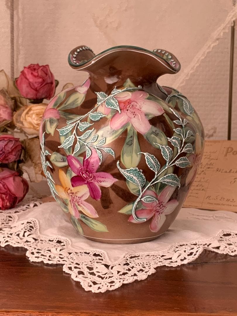 ✨特別価格✨オールドジャパン盛上げ花瓶躑躅文様　アンティークオールドノリタケ