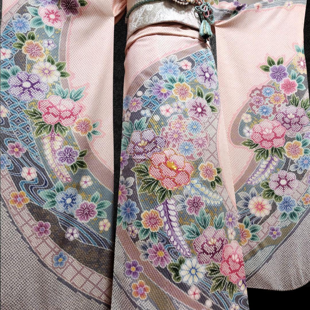 振袖フルセット(8点)・成人式・総絞り・エンボス加工・胴裏正絹・正絹・逸品