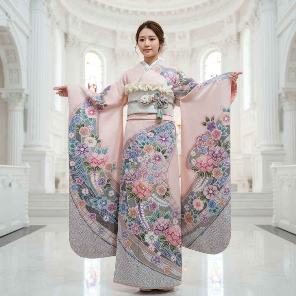 振袖フルセット(8点)・成人式・総絞り・エンボス加工・胴裏正絹・正絹・逸品