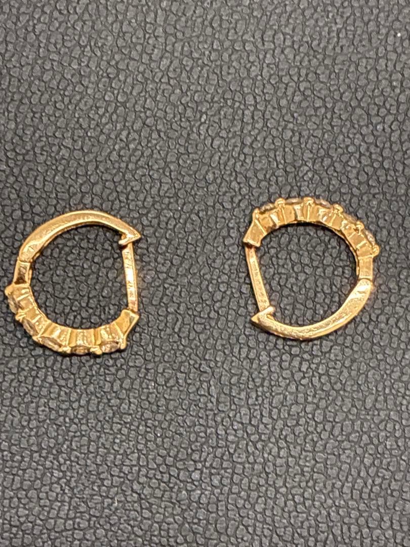 K14 フープピアス 14金 クリアストーン ゴールド 両耳