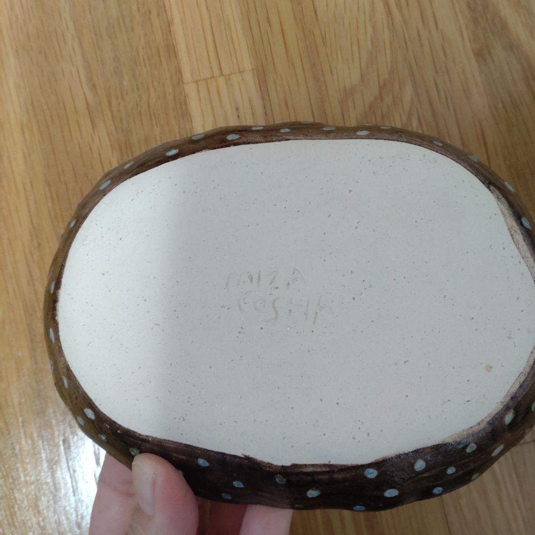 鳥と花の陶器皿 楕円形　ミシャコシャ